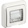 White rectangular electronic device with a clear cover on a white background