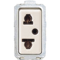 A single Italian-style three-pin wall outlet socket cover plate with a textured silver metal frame and a cream-colored faceplate, shown against a plain white background.