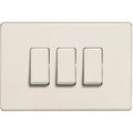 A three-light switch plate in a warm cream or off-white finish, featuring three rectangular toggle switches with black outlines. The brand name 'BICHO' is subtly embossed in the bottom right corner of the plate.