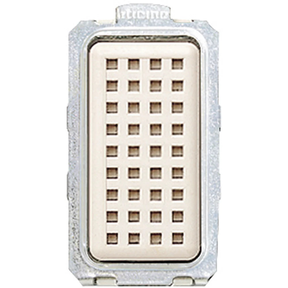 A rectangular metal electronic connector with a silver outer frame and a beige center grid, isolated on a white background.
