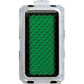 A rectangular green reflective safety reflector with a textured green surface and a silver metal frame, shown on a plain white background.
