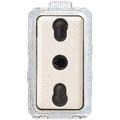 A close-up of a metal electrical outlet component with a silver-toned outer frame and a cream-colored center plate featuring two black keyhole-shaped cutouts and the brand name 'bico' embossed vertically.
