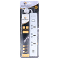SO-TECH BT-1030U surge protector power strip in retail packaging, featuring a white power strip with multiple outlets, a USB port, and a power switch, alongside its power cord.