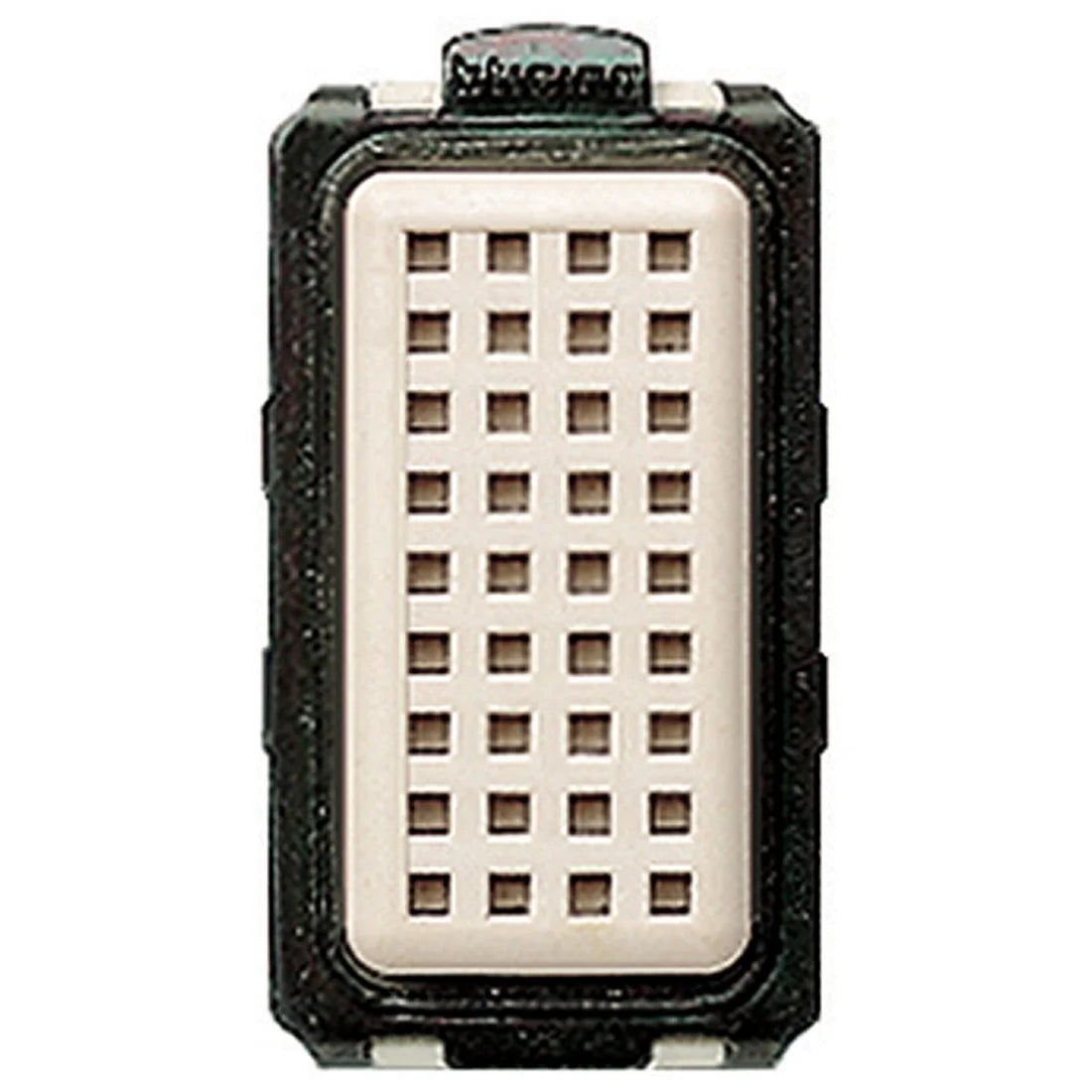 A rectangular electronic component with a black outer frame and a beige grid-patterned face, isolated on a white background.
