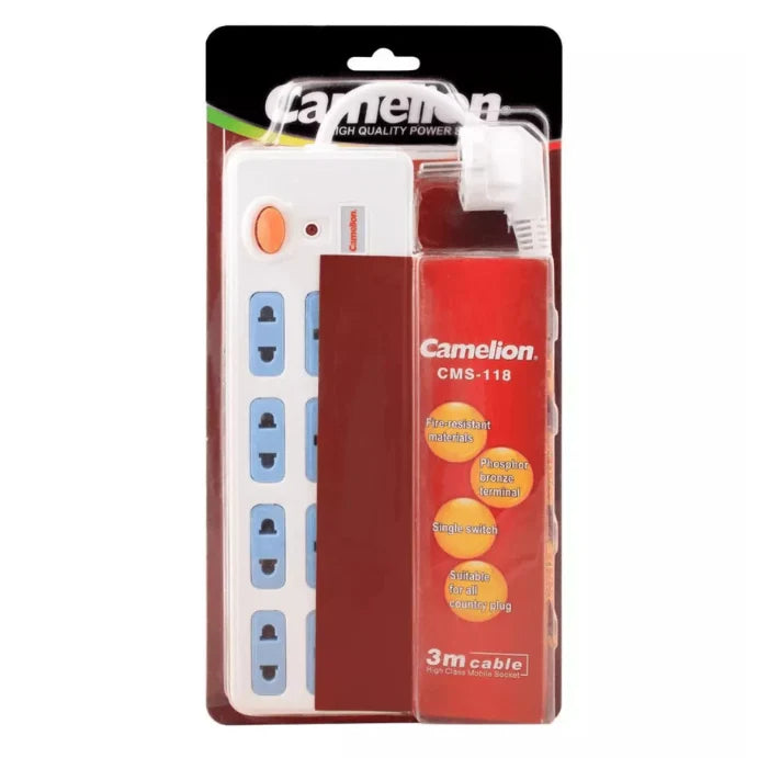 Camelion power strip with packaging on a white background