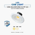 LED COB light with specifications and color temperature options on a white background
