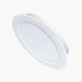 A white circular recessed LED ceiling light fixture shown at an angle on a plain white background.