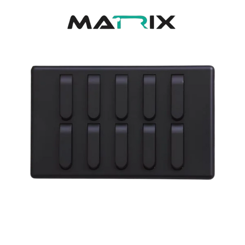 A black rectangular electronic device with ten vertical button-like slots arranged in two rows, shown on a plain white background with the MATRIX logo above it.