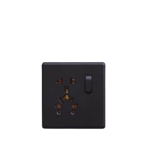 A single black wall outlet with a side switch, shown against a plain white background.
