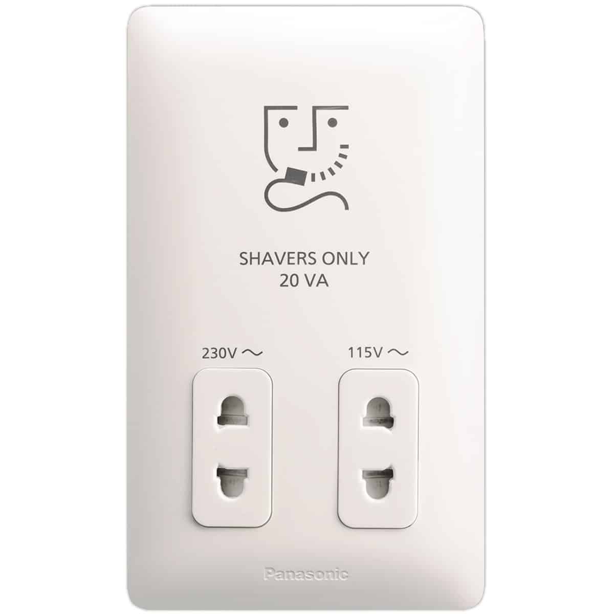 Panasonic Shaver Socket Outlet  Input 220-240V AC, Output 230V/115V AC, 20VA Comply BSEN61558-2-5 standards