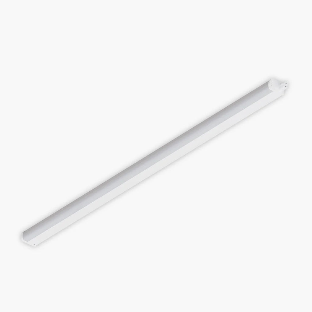 A long, slim white linear light fixture shown diagonally on a plain white background.