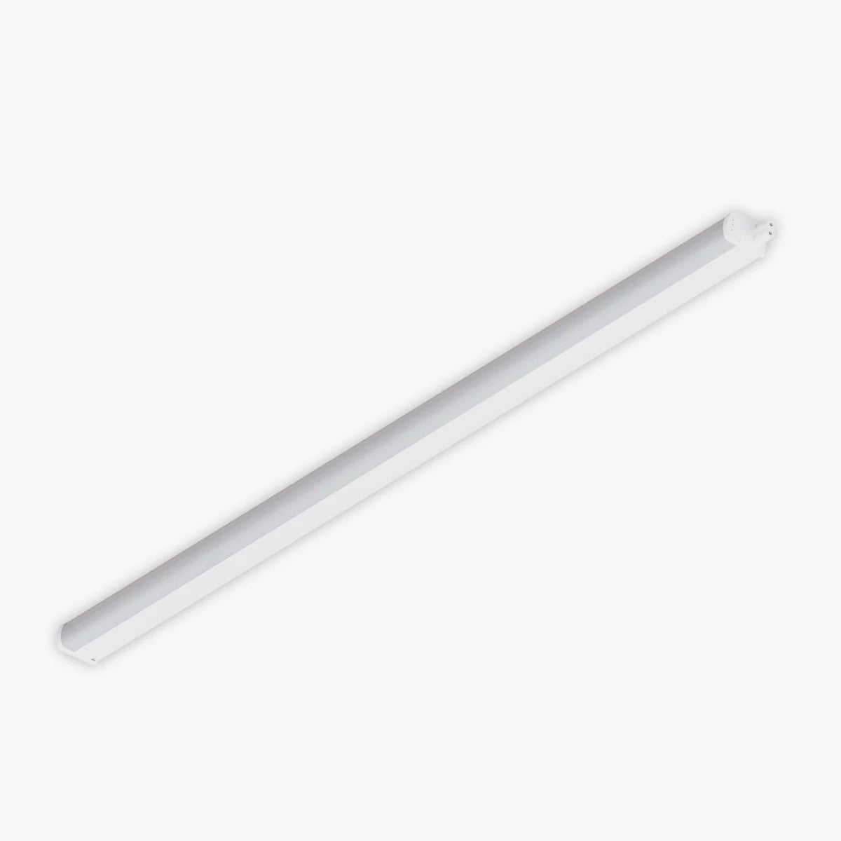 A long, slim white linear light fixture shown diagonally on a plain white background.