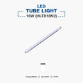 A 18W LED tube light (model HLTB18N2) shown diagonally on a light gray background with product specifications and text overlays.