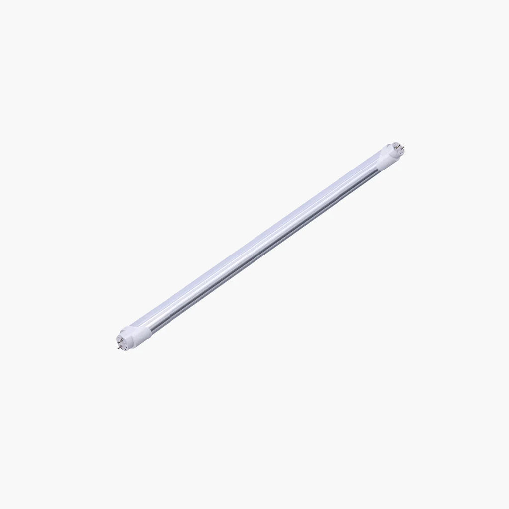A long white fluorescent light tube, likely a T8 LED tube, shown diagonally on a plain white background.
