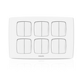 A white six-switch light switch plate with a minimalist design, featuring the PHILIPS brand name printed in the center, set against a clean white background with a subtle reflection.Supplied by Chinoy Electric