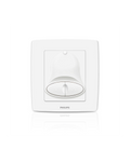 A white Philips dimmer switch plate with a central dial, shown on a clean white background with a subtle reflection below.Supplied by Chinoy Electric