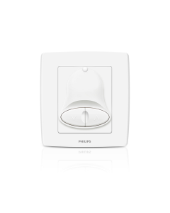 A white Philips dimmer switch plate with a central dial, shown on a clean white background with a subtle reflection below.Supplied by Chinoy Electric