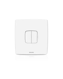 A white double-switch wall plate with a minimalist rectangular design and a subtle Philips logo at the bottom, shown on a clean white background.Supplied by Chinoy Electric