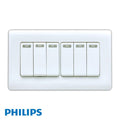 A white 5+5 light switch panel with slim rectangular toggle switches, shown on a white background with a blue PHILIPS logo at the bottom left.Supplied by chinoy Electric