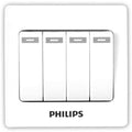 A white four-switch light switch plate with the PHILIPS brand name printed in black below the switches, set against a matching white background.