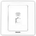 White Philips wall-mounted RJ45 phone jack cover plate with a telephone icon and the PHILIPS brand name printed below.Supplied by Chinoy Electric