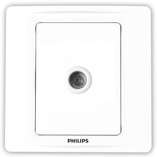 Philips white wall switch plate with a central button and the PHILIPS brand name printed below.Supplied by Chinoy Electric