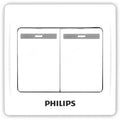A white double switch plate with two rectangular buttons and a black PHILIPS logo printed below, shown on a plain white background.Supplied by Chinoy Electric