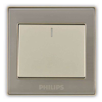 Philips flush-mount light switch plate in a brushed silver metal finish with a cream-colored central button panel.