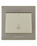 Philips wall switch panel with a brushed silver frame and a cream-colored central button plate featuring a bell  Supplied by Chinoy Electricicon.