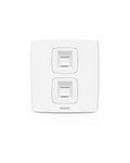 A white dual RJ45 network wall switch module with the PHILIPS logo printed below the ports, shown on a solid white background.Supplied by Chinoy Electric
