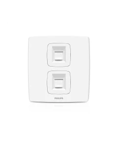 A white dual RJ45 network wall switch module with the PHILIPS logo printed below the ports, shown on a solid white background.Supplied by Chinoy Electric