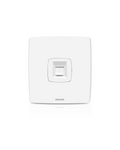 A white Philips light switch wall plate with a central rocker switch, shown on a clean white background.Supplied by Chinoy Electric