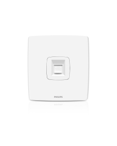 A white Philips light switch wall plate with a central rocker switch, shown on a clean white background.Supplied by Chinoy Electric