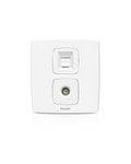 A white Philips wall-mounted duplex jack module for VoIP phones, shown against a plain white background with a subtle reflection.Supplied by Chinoy Electric