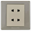 Philips brushed nickel double outlet wall switch plate with a beige center insert, shown against a plain white background.Supplied by Chinoy Electric