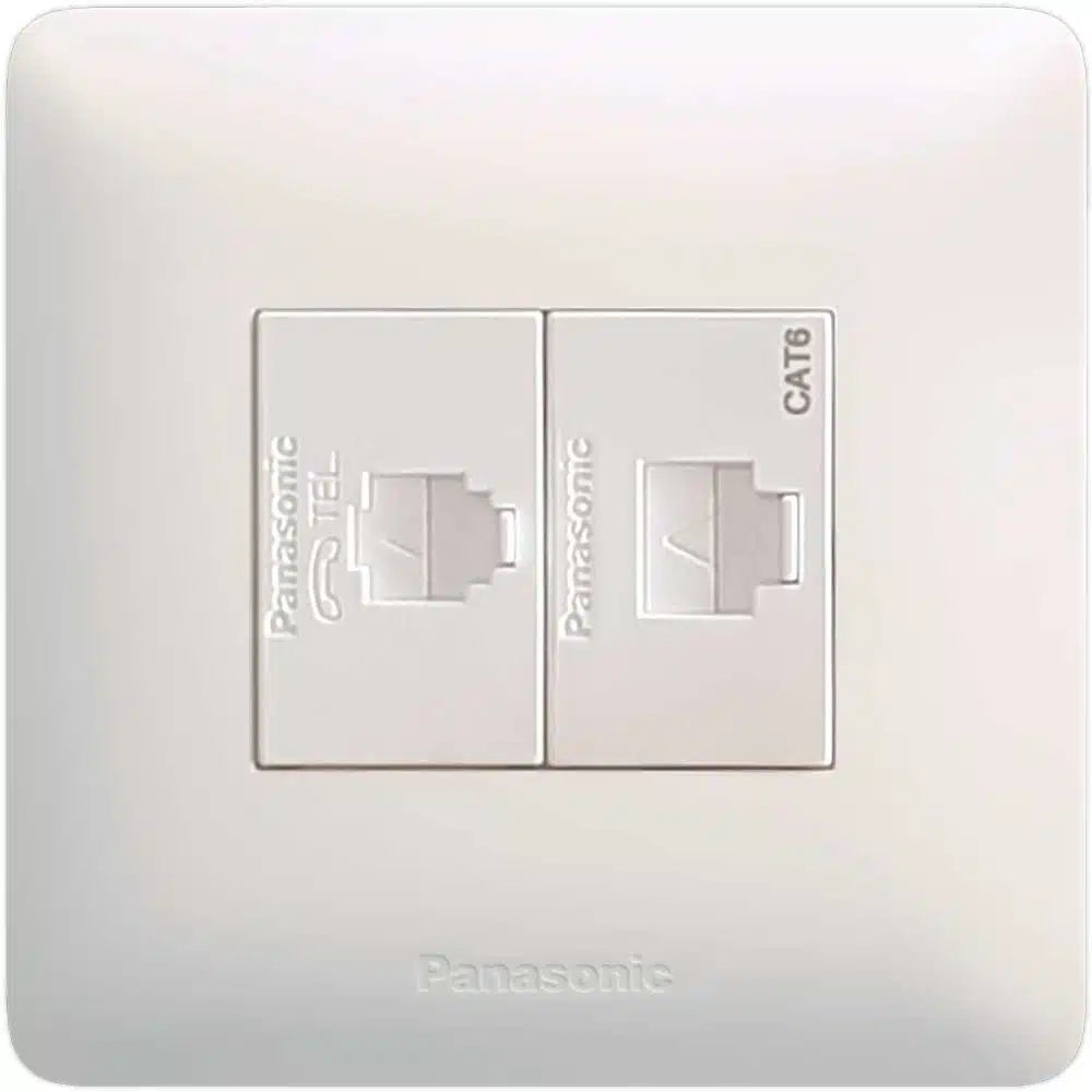 Panasonic 1-Gang Tel Modular + Cat6 RJ45 Data Outlet